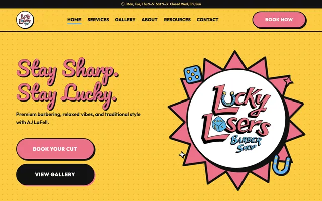 Lucky Losers Barber Shop website screenshot